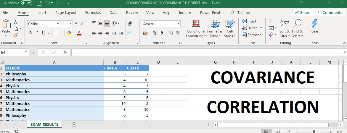 Excel Statistics Calculating The Covariance And The Correlation Excelpedia