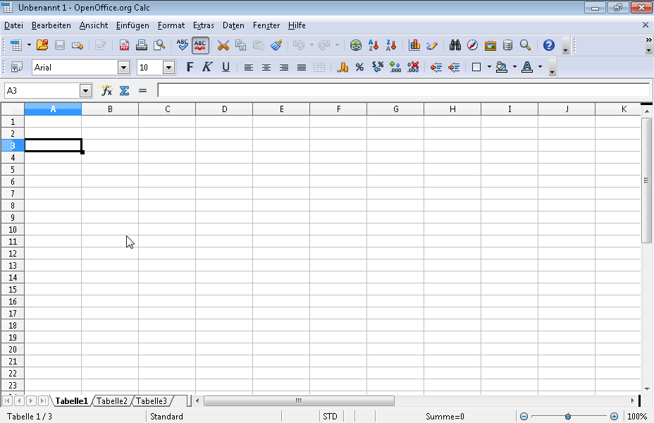 Erstellen Sie eine neue Arbeitsmappe (Tabellendokument) auf der Grundlage der Vorlage testtemplate vom Ordner  IL-ates\OO_Calc auf dem Desktop.