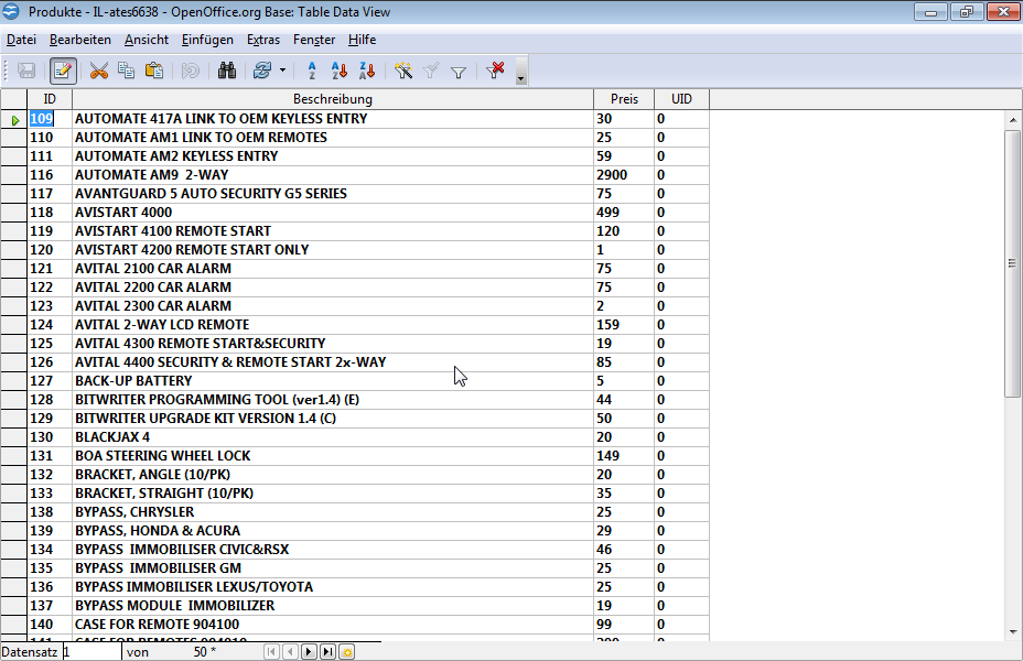 Erstellen und wenden Sie einen Filter an, der die Datensätze der Tabelle Produkte zwischen den Werten 30 und 100 begrenzen soll. Schließen Sie aber die Tabelle nicht. 