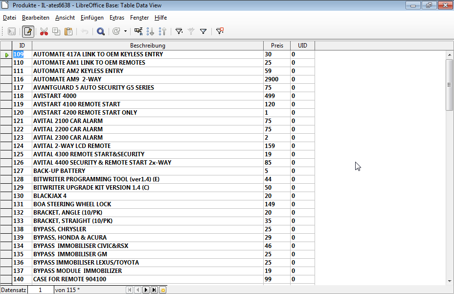 Erstellen und wenden Sie einen Filter an, der die Datensätze der Tabelle Produkte zwischen den Werten 30 und 100 begrenzen soll. Schließen Sie aber die Tabelle nicht. 