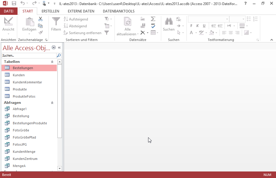 Exportieren Sie die Abfrage FotoGrößePfad in eine durch TAB-Zeichen getrennte Textdatei, die keine Feldnamen bzw. kein textbegrenzungszeichen (Textqualifizierer) enthalten soll, unter dem Namen FotoGrößePfad.txt im Ordner Desktop\TEST4UFolder. Exportieren Sie die Abfrage FotoGrößePfad in eine durch TAB-Zeichen getrennte Textdatei, die keine Feldnamen bzw. kein textbegrenzungszeichen (Textqualifizierer) enthalten soll, unter dem Namen FotoGrößePfad.txt im Ordner Desktop\TEST4UFolder.