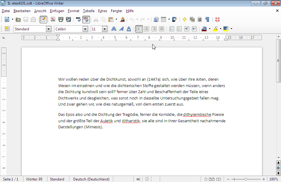 Formatieren Sie den zweiten Absatz als Blocksatz, mit einem Einzug der ersten Zeile von 1,3 cm, mit 1,5-zeiligen Zeilenabstand und ändern Sie den Abstand über dem Absatz auf 1cm. 