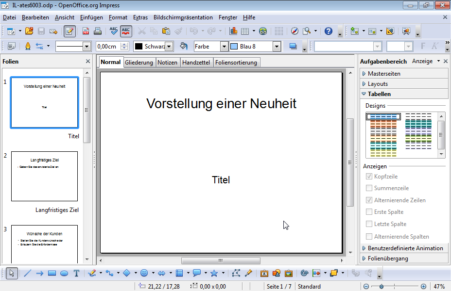 Fügen Sie das Datum 12.12.2004 in die Fußzeile aller Präsentationsfolien, außer der ersten Folie, ein. 