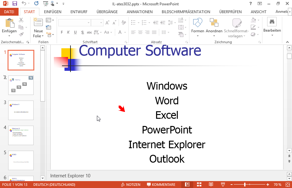 Fügen Sie in die Fußzeile aller Präsentationsfolien den Text Microsoft Office ein. 