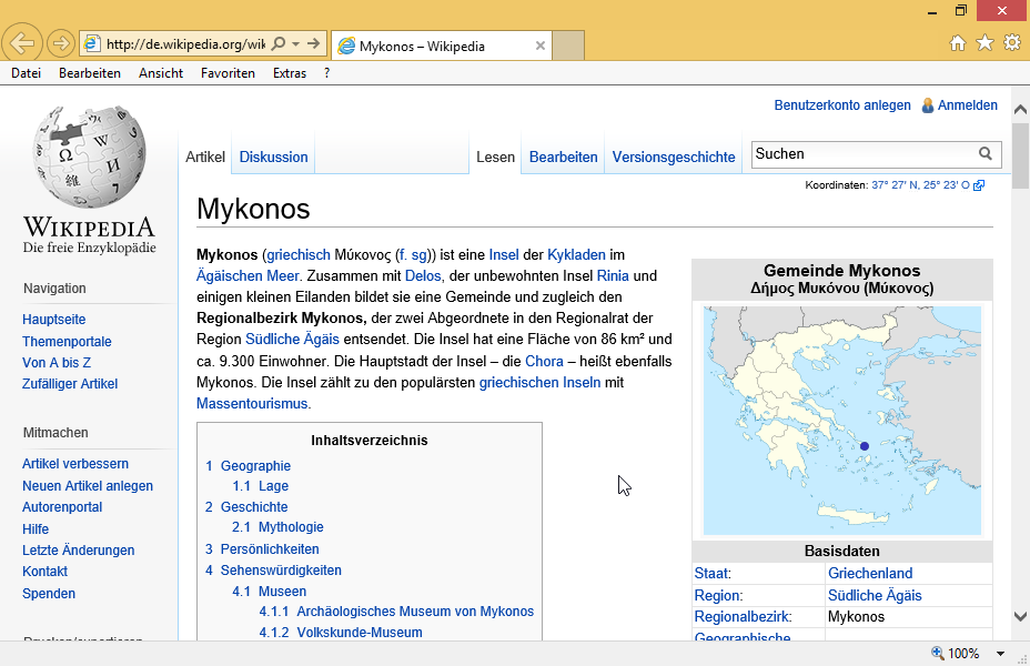 Fügen Sie zu einem neuen Ordner, den Sie in den Favoriten mit dem Namen test4ufolder erstellen sollen, die aktuelle Webseite unter dem Namen Mykonos hinzu.