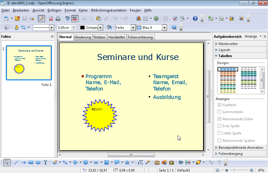 Kopieren Sie den Stern der Präsentation IL-ates6003_2 und fügen Sie ihn in die letzte Folie der Präsentation IL-ates6003_1 ein, ohne ihn zu ändern. 