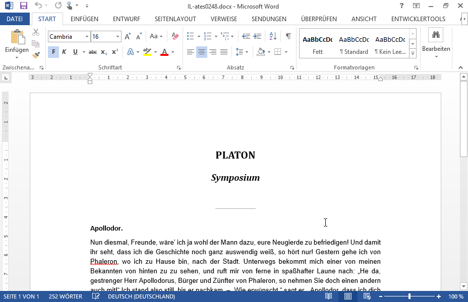 Löschen Sie die Absatzmarke nach dem Wort PLATON. Löschen Sie die Absatzmarke nach dem Wort PLATON.