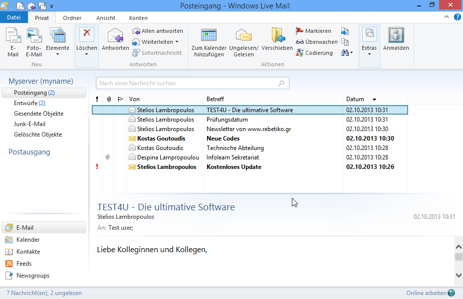 Löschen Sie die Nachricht mit dem Betreff Prüfungsdatum, die sich im Ordner Posteingang befindet. Löschen Sie die Nachricht mit dem Betreff Prüfungsdatum, die sich im Ordner Posteingang befindet.