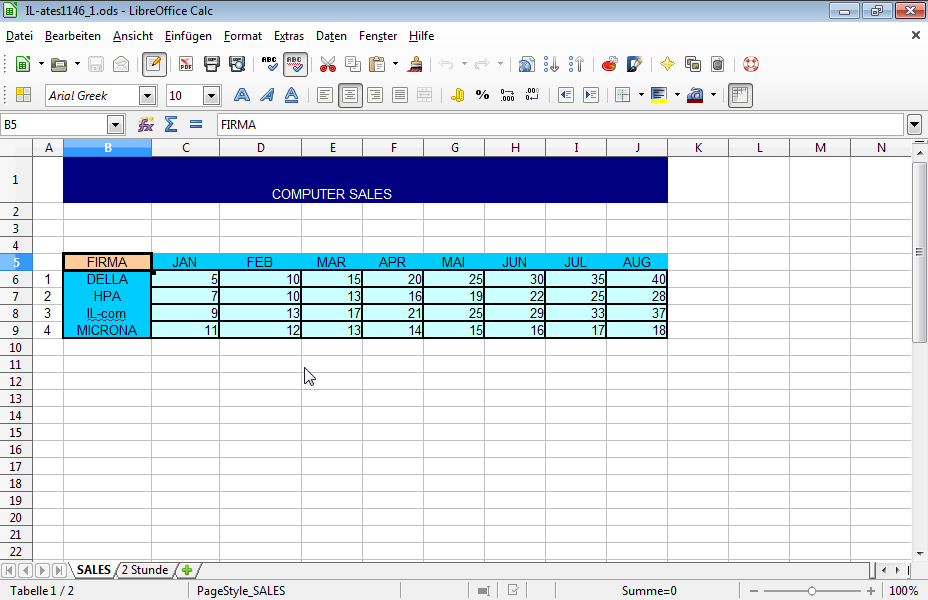 Schließen Sie die aktive Arbeitsmappe (Tabellendokument), ohne LibreOffice Calc zu beenden. 