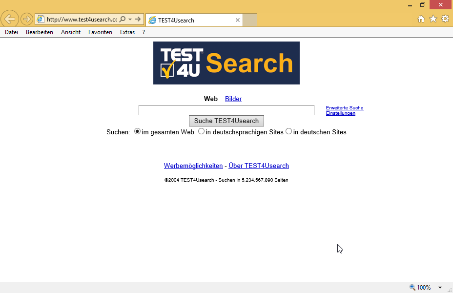 Speichern Sie das Ergebnis vom Link Über TEST4USearch von der aktuellen Seite im Ordner TEST4U_IE, der sich auf dem Desktop befindet, unter dem Standard-Dateinamen, ohne die Webseite zu besuchen. 