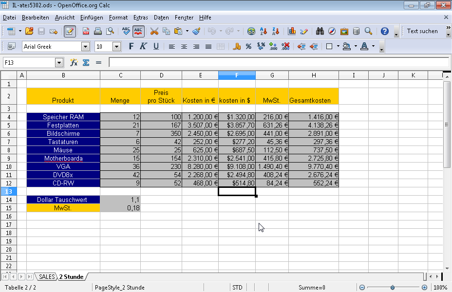 Speichern Sie die aktive Arbeitsmappe (Tabellendokument) im Ordner IL-ates\OO_Calc auf dem Desktop unter dem Namen meinBuch.ods. 