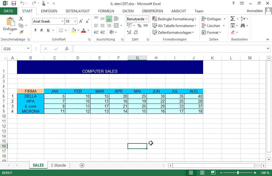 Speichern Sie die aktive Arbeitsmappe als MS Excel 5.0/95 unter dem Namen meinBuch95 im Ordner IL-ates\Excel auf dem Desktop. 