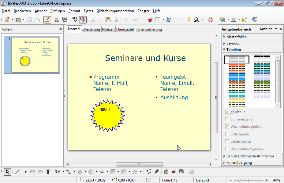 Verschieben Sie den Stern der Präsentation IL-ates6003_2 in die letzte Folie der Präsentation IL-ates6003_1, ohne ihn zu ändern. 