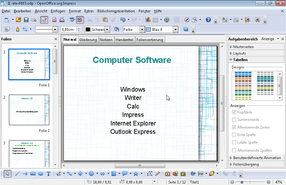Verschieben Sie die Folie mit dem Titel Computer Software an die letzte Stelle der Präsentation. 
