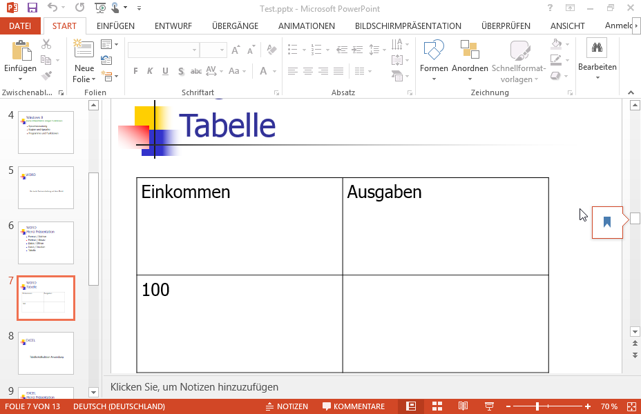 Wählen Sie die zweite Spalte der Tabelle aus. 