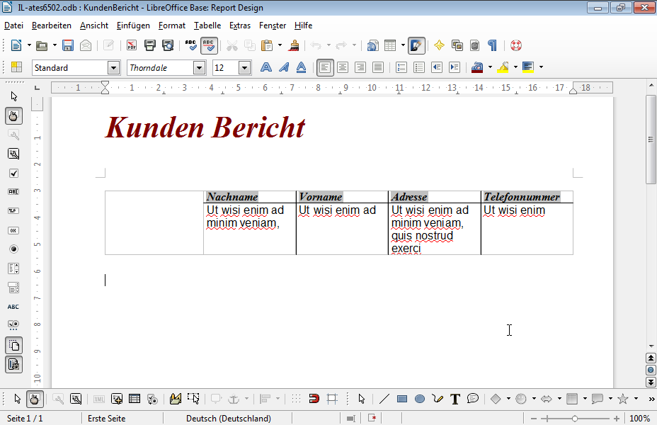 Ändern Sie das Papierformat im bereits geöffneten Bericht auf Letter. Ändern Sie das Papierformat im bereits geöffneten Bericht auf Letter.