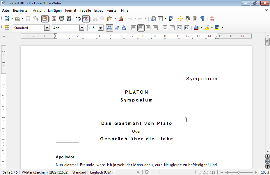 Ändern Sie den Text der Kopfzeile des Dokuments von Symposium in Sokrates. Ändern Sie den Text der Kopfzeile des Dokuments von Symposium in Sokrates.