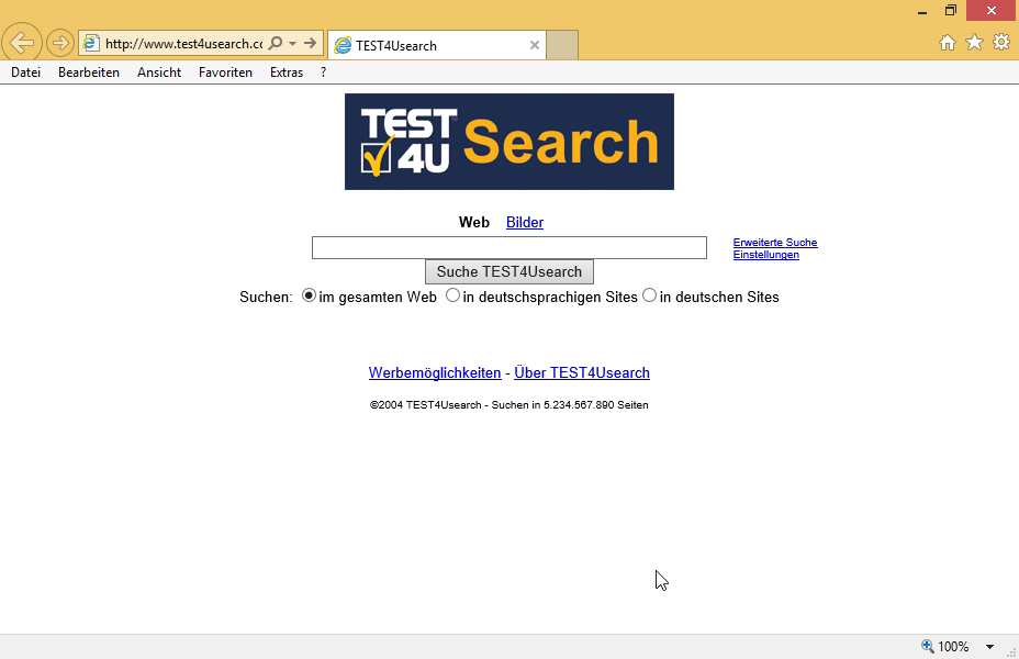 Öffnen Sie in einem neuen Fenster den Link Über TEST4USearch, der sich in der aktuellen Seite befindet. 