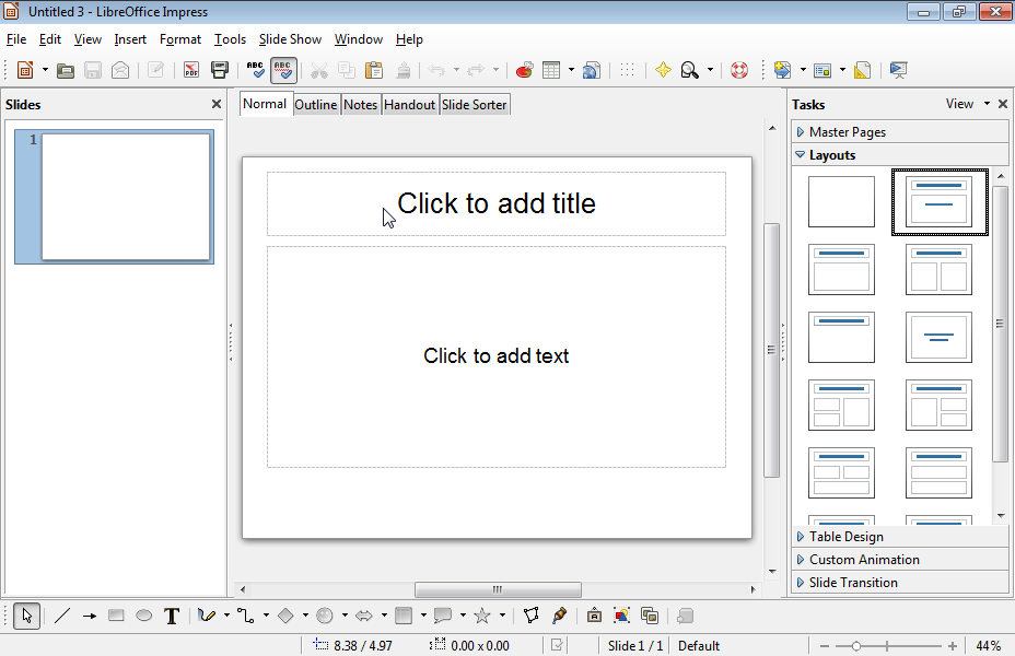 Among the LibreOffice applications which are open, close the Impress application only. Among the LibreOffice applications which are open, close the Impress application only.