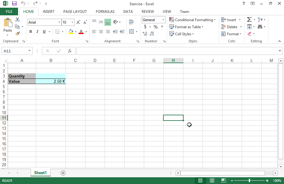 Apply a validation rule in the cell B3 to allow only decimal numbers greater than 0. Insert the text Only numbers as Error Message.