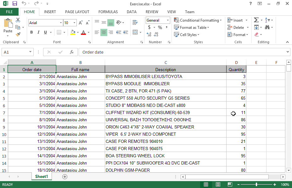 Apply subtotals in the cell range A1:D201.