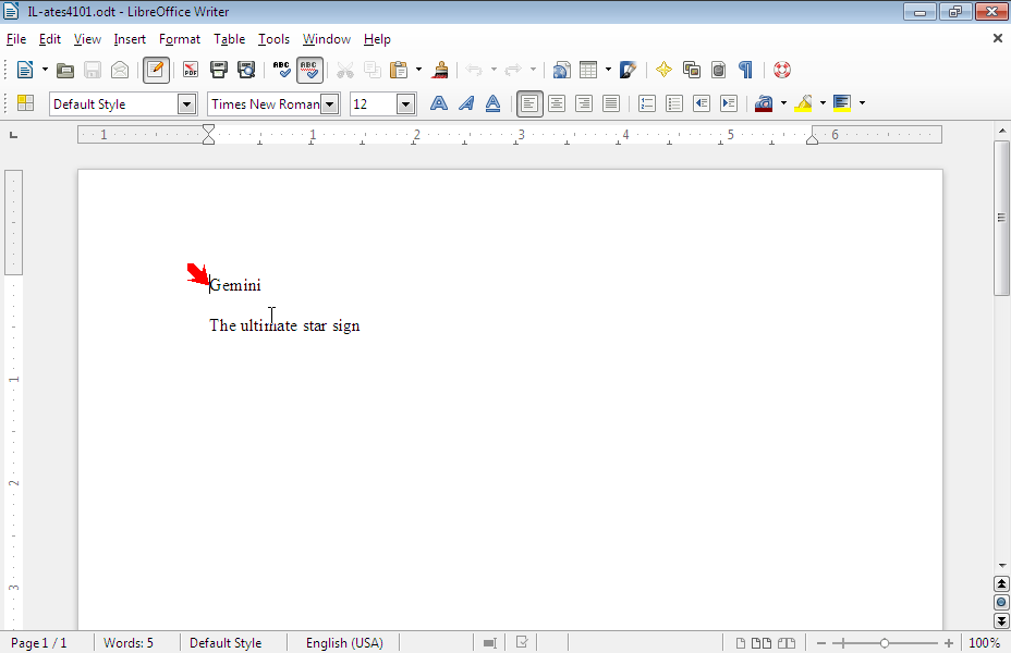 Before the word Gemini insert the gemini symbol using wingdings font. Before the word Gemini insert the gemini symbol using wingdings font.