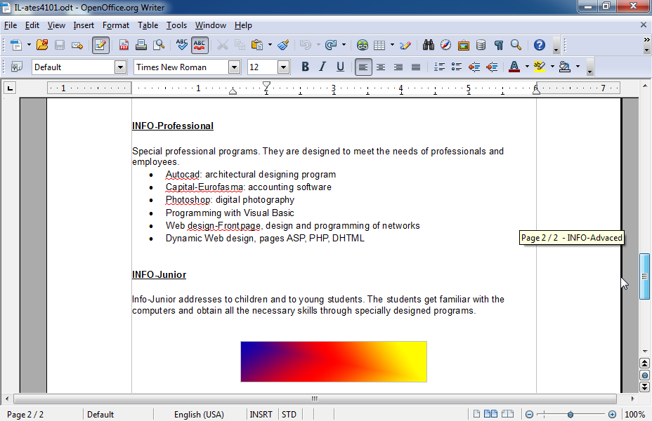 Change the size of the picture to 2" height and 6" width.