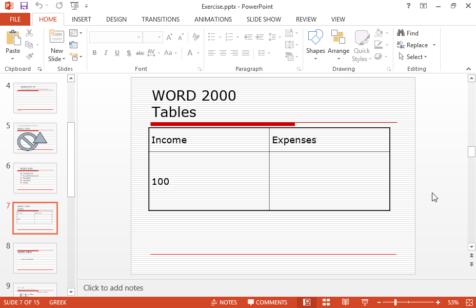 Change the width of the first column of the table which appears on the seventh slide. Change the width of the first column of the table which appears on the seventh slide.