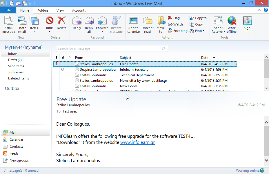 Configure Windows Live Mail so that email messages are sent and received on startup.