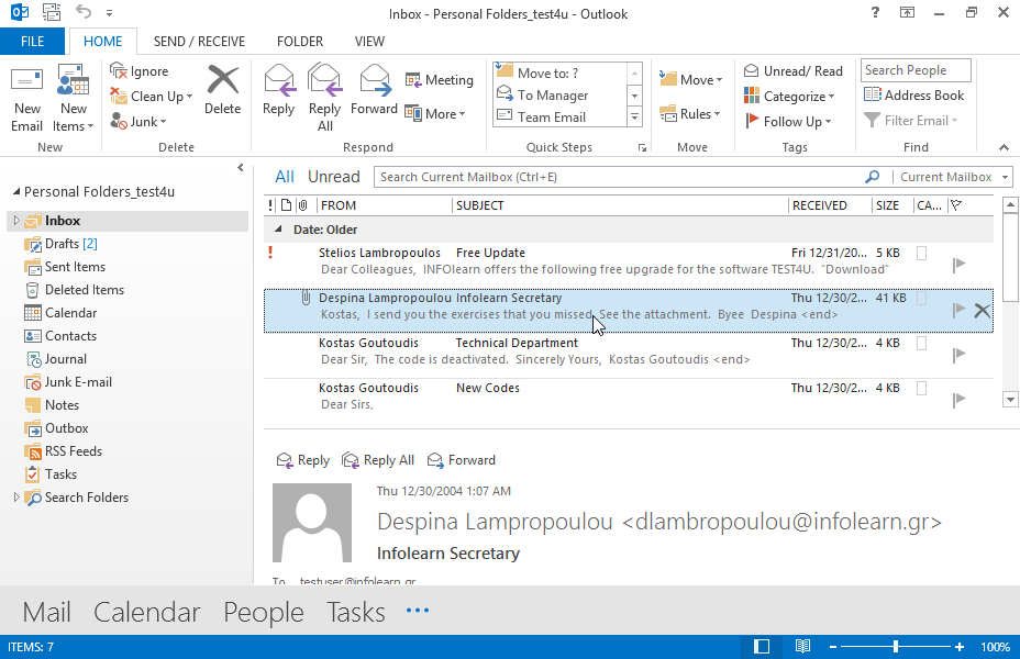 Create a new email message with subject serials.
Locate the data.txt file which appears in the TEST4UFolder folder on your desktop and copy only the code numbers of its contents in the main body of your email. Then save the email in the Drafts folder. Create a new email message with subject serials.
Locate the data.txt file which appears in the TEST4UFolder folder on your desktop and copy only the code numbers of its contents in the main body of your email. Then save the email in the Drafts folder.