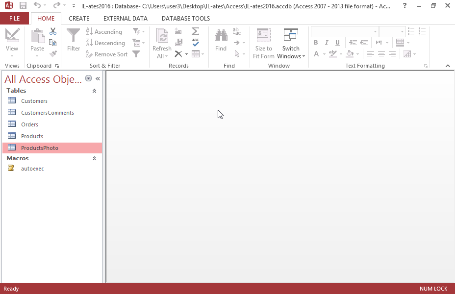 Create a query that will display only the OrderDate field from the Orders table, the Customer_Surname field from the Customers table and the Description field from the Products table. 
Make sure the fields are displayed in the above order and all records of the Orders table are displayed even if there are not matching records in the Customers and Products tables. Save the query.