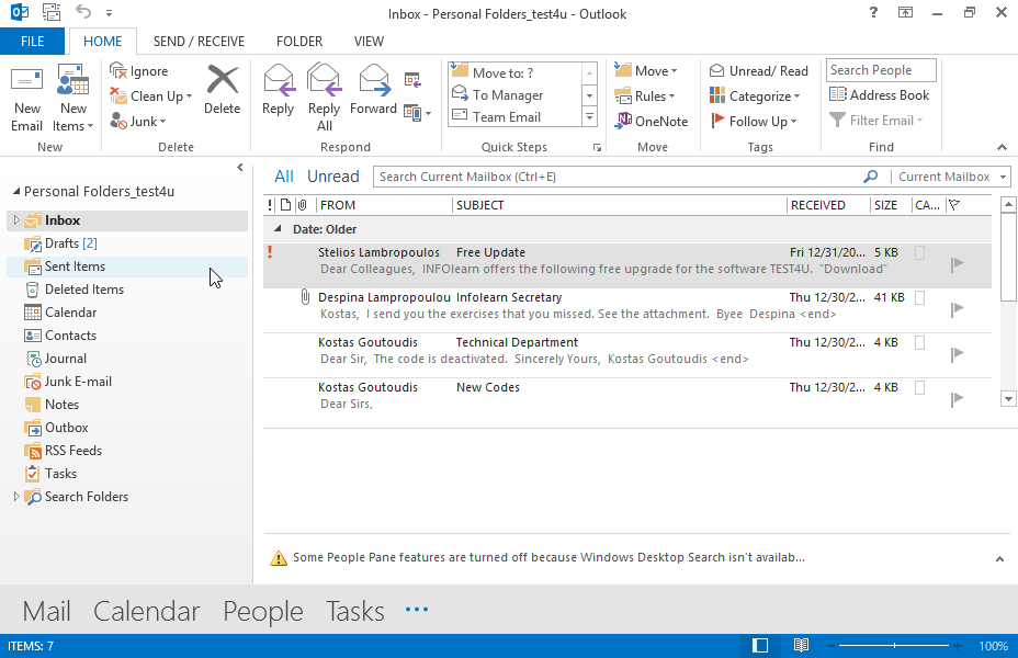 Create a subfolder under the name Technical Department in your Inbox and open it. Create a subfolder under the name Technical Department in your Inbox and open it.