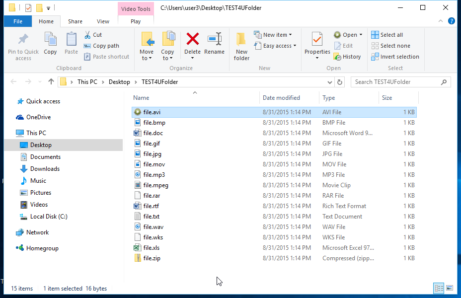 Delete all image files from the TEST4UFolder folder on your desktop.