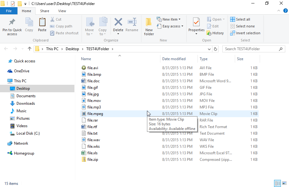 Delete all text files from the TEST4UFolder folder on your desktop.