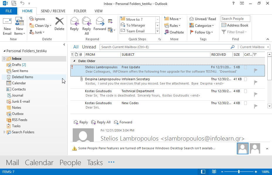 Delete the Secretary subfolder located in your Inbox (without moving it to the Deleted items folder).