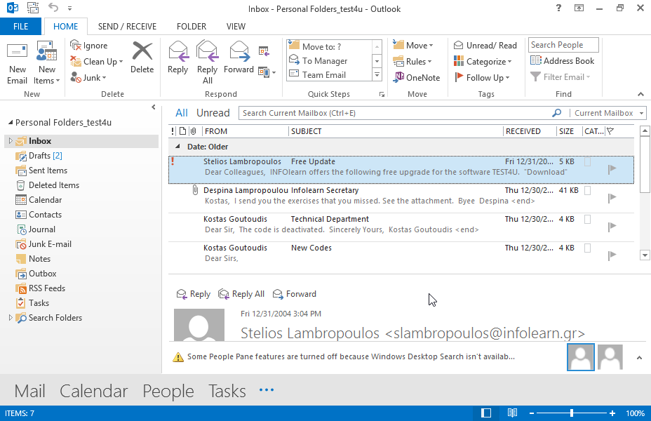 Delete the email sent by Despina Lampropoulou located in your Inbox. Delete the email sent by Despina Lampropoulou located in your Inbox.