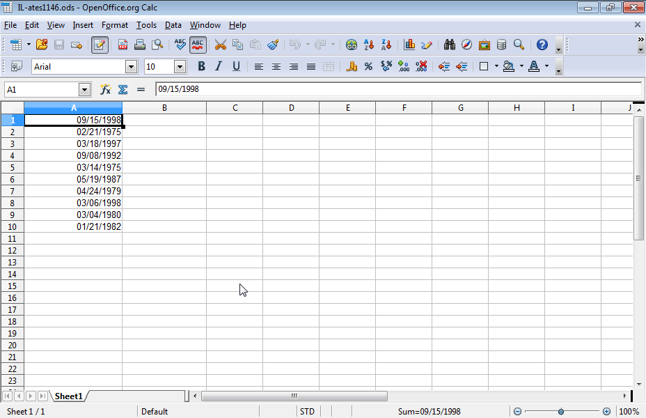 Format the cell range Â1:Â10 so that numbers are displayed with 4 decimal places, one leading zero and a thousands separator. Then insert the appropriate function in this cell range to display the difference in days between the date in column A and the current date and time.