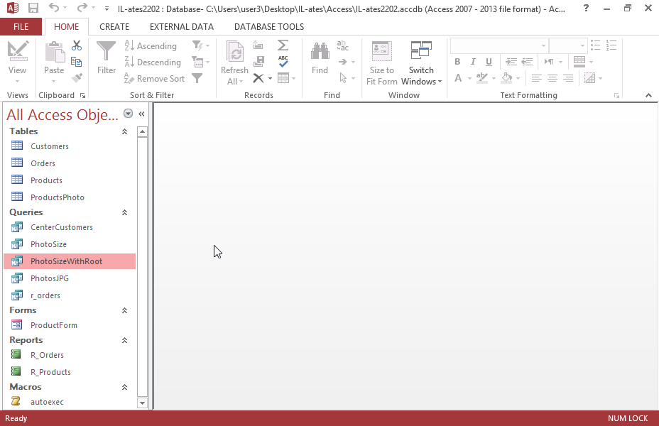 Set the display control as combo box in the ItemCode field of the Orders table. Make sure the Row Source Type property is set to Table/Query and the data are derived from the Products table, the column count is 2 and the column heads are displayed. Save and close the table.