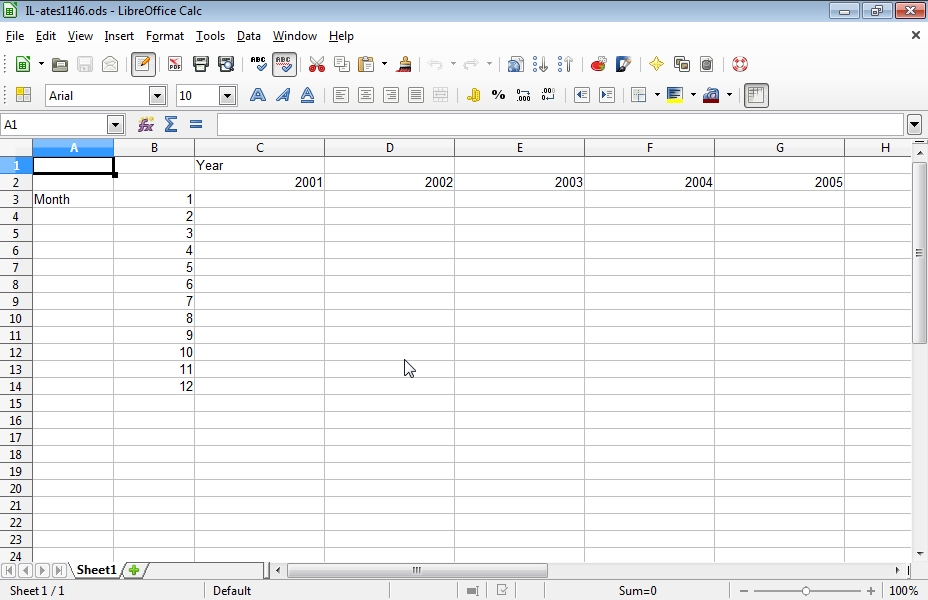 Insert a appropriate function in cell C3 to return a date using the year appearing in cell C2, the month appearing in cell Â3 and the 1st of the month. Reproduce the function in the cell range C3:G14 using the same pattern.