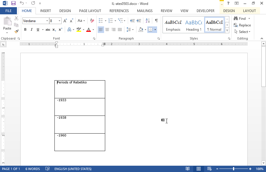 Insert a column on the left of the column Periods of Rebetiko.