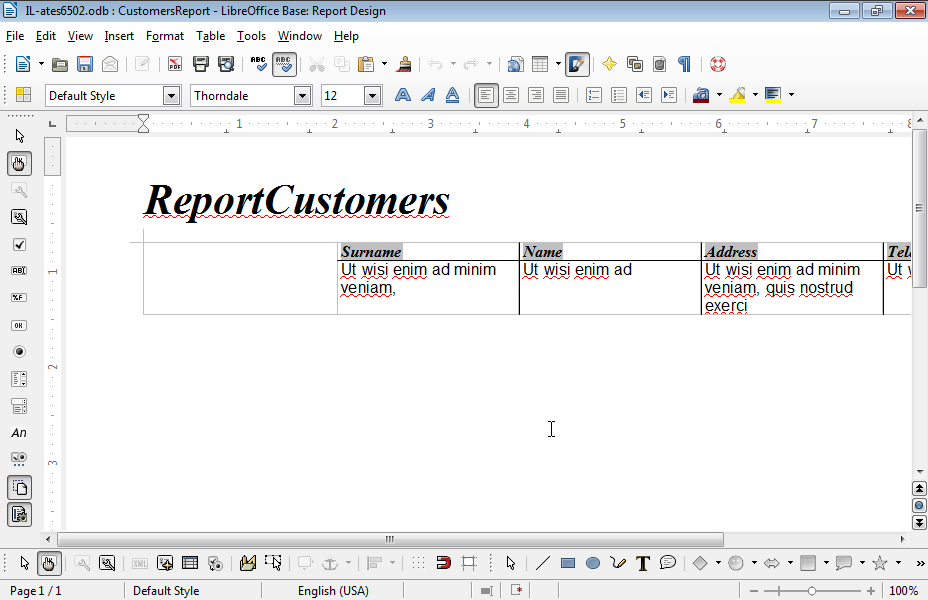 Insert a field displaying the current date in the header of the already opened report. Do not close the report.