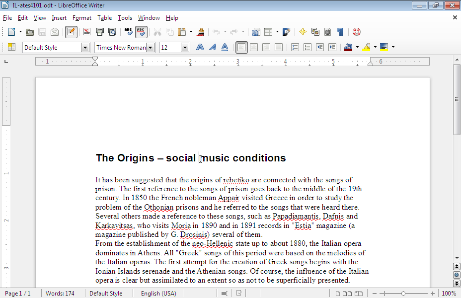 Insert the word and in the first paragraph of the text so that it reads The Origins - social and music conditions