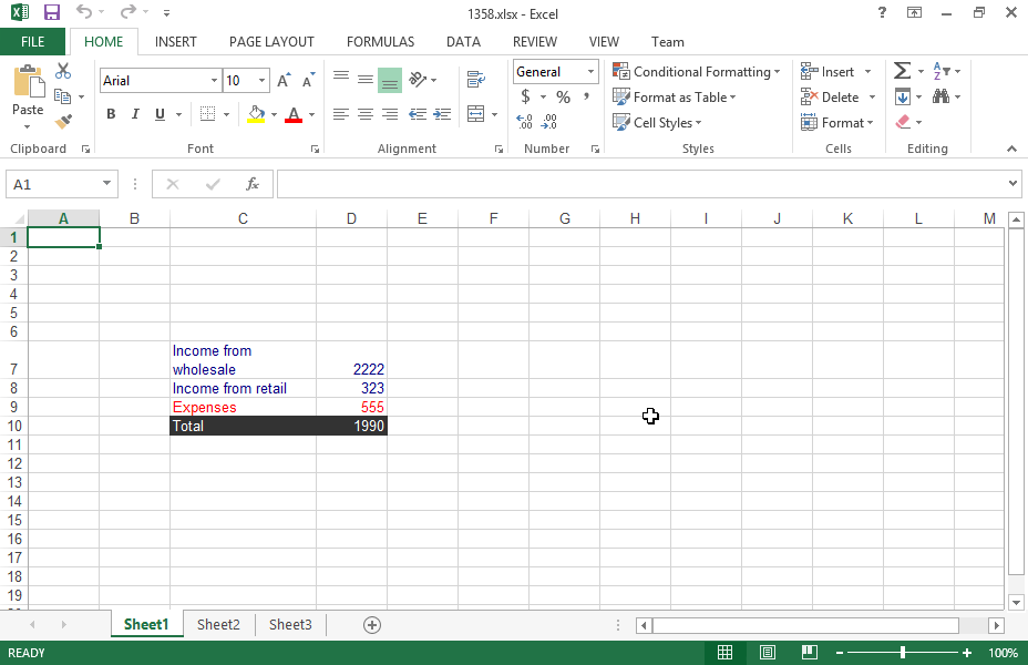 Link the cell range D7:D10 of the open spreadsheet (1358) to the same cell range of the 1359 workbook already opened.