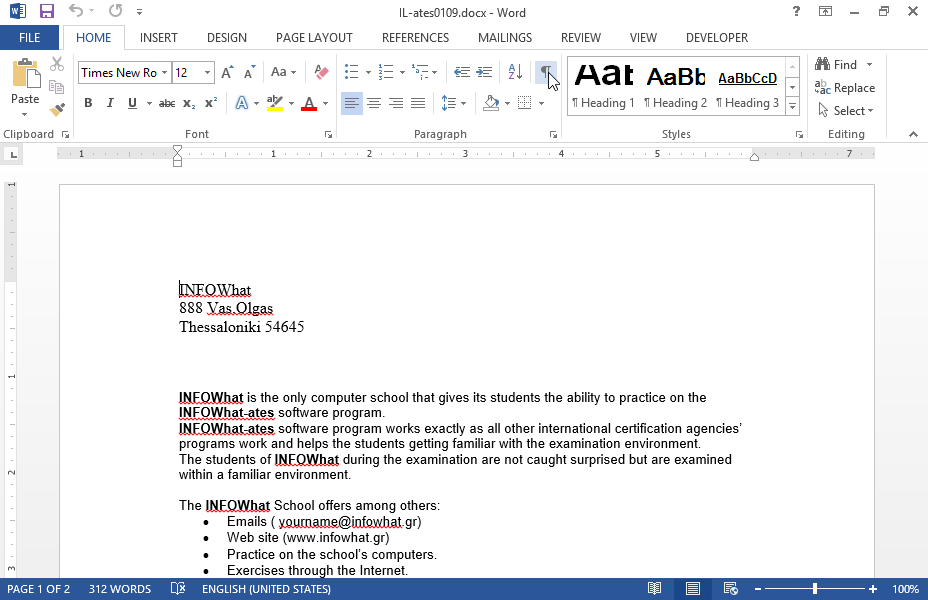 Turn visible the non-printable characters of the document. Turn visible the non-printable characters of the document.