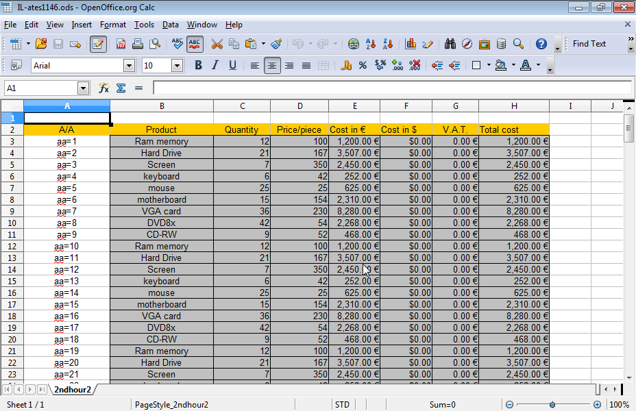 Move the cells Á2:Â8 of the active sheet to the cell area Á1:Â7 of the first spreadsheet of a new spreadsheet.