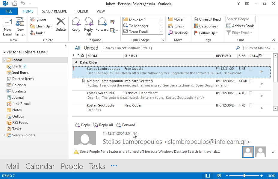 Move the email with the subject Infolearn Secretary from your Inbox into the Secretary subfolder.