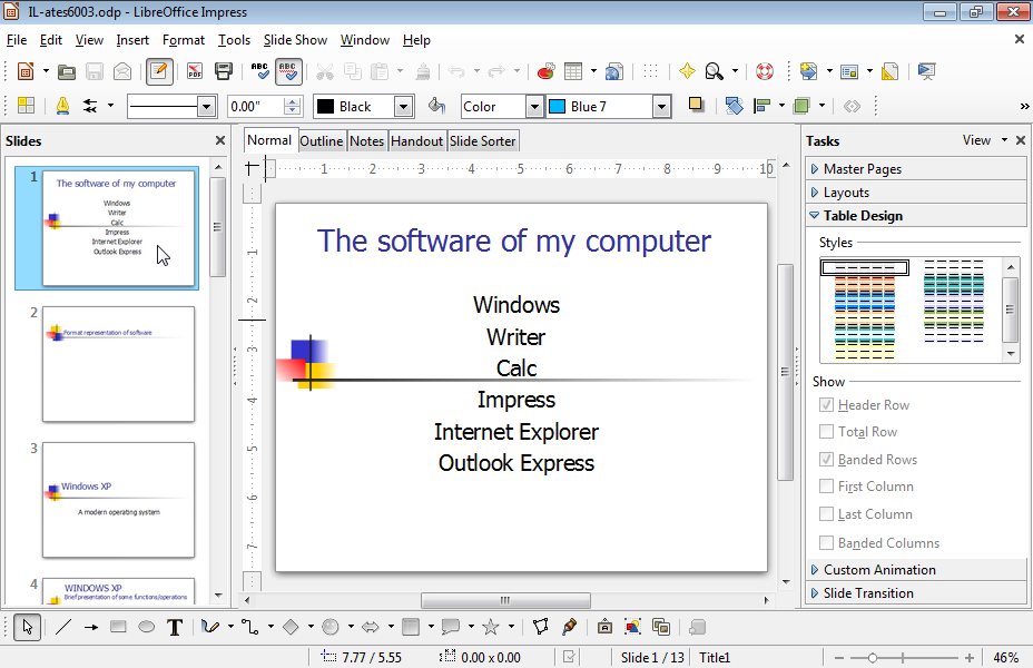 Move the slide titled The software of my computer so that it is displayed last when the slide show is run.