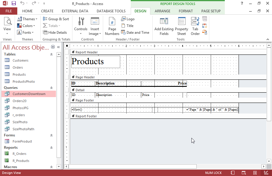 Move the text box which displays the date, to the Report Footer of the R_Products report.