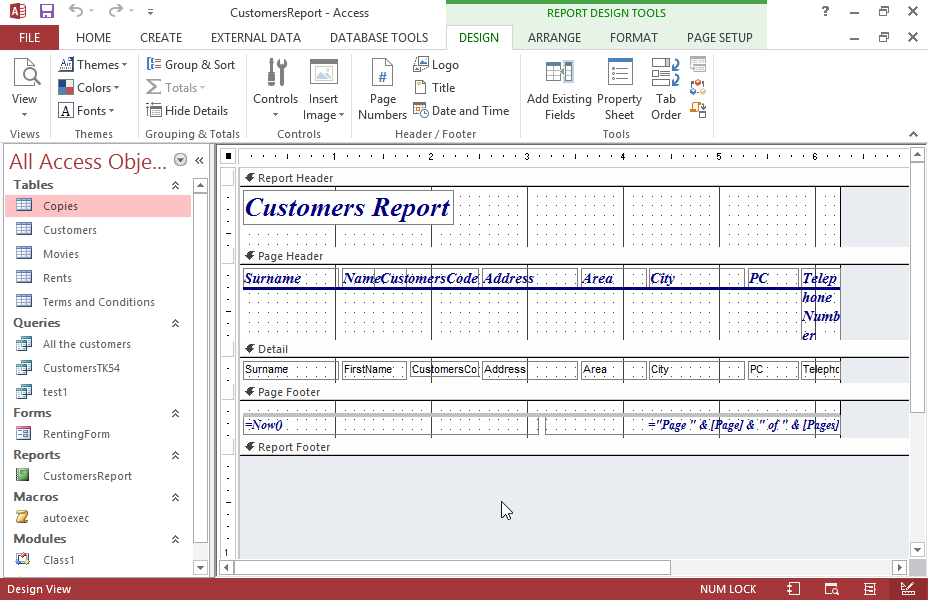 Move the textbox which displays the date =Now() within the open report, setting its possition in 0" from left and in 0" from top of the page footer.