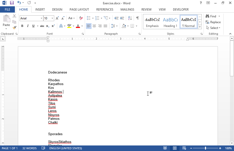 Navigate from Desktop to IL-ates\Word folder and open the file Exercise.pdf. Then apply all necessary formats on the document which appears on your screen, so that it looks like the document which appears on Exercise.pdf. 
You don’t need to draw red frames and arrows; they are displayed only for your instructions.